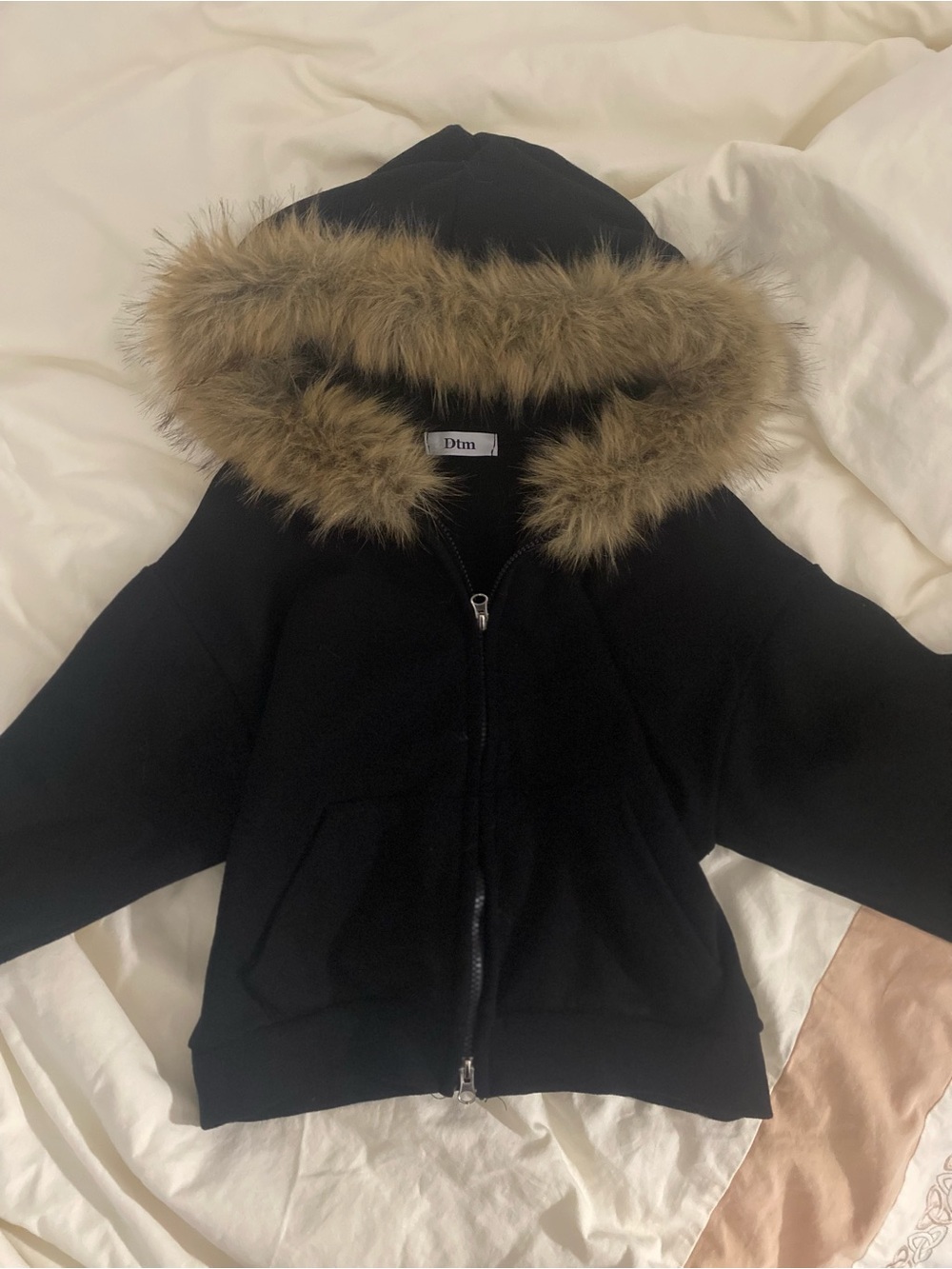 LEWKIN Black Hooded Jacket with Faux Fur Trim
